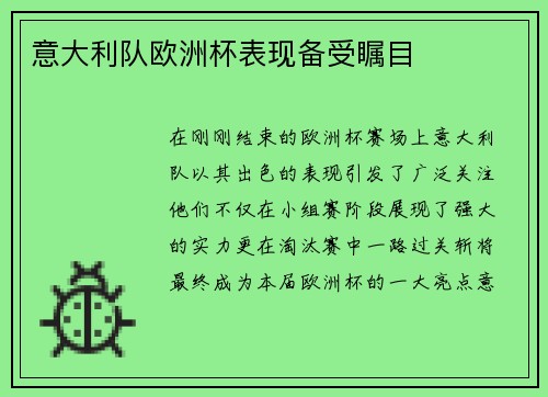 意大利队欧洲杯表现备受瞩目