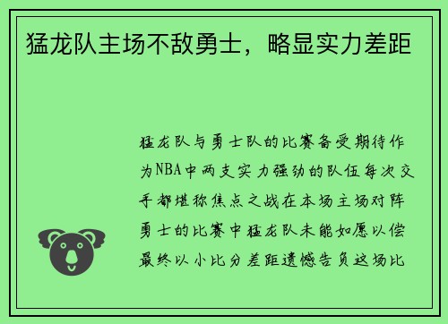 猛龙队主场不敌勇士，略显实力差距